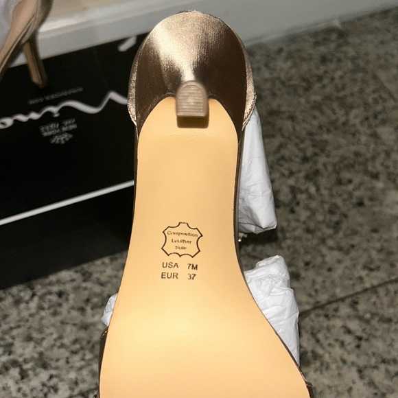 CHAMPAGNE SATIN CRYSTAL ANKLE-STRAP HIGH-HEEL DRESSY SANDAL - Picture 4 of 5